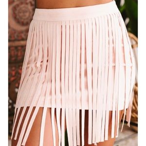 Desert Oasis Fringe Skirt in light Pink